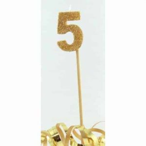 Number 5 Gold Long Stick Candle