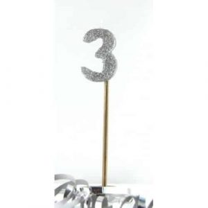 Number 3 Silver Long Stick Candle