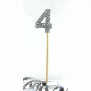 Number 4 Silver Long Stick Candle