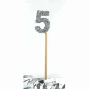 Number 5 Silver Long Stick Candle