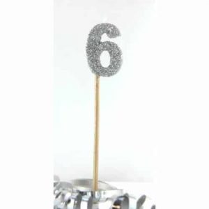 Number 6 Silver Long Stick Candle