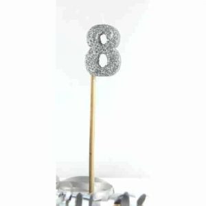 Number 8 Silver Long Stick Candle