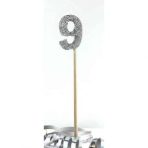 Number 9 Silver Long Stick Candle