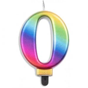 Rainbow Metallic Number 0 Candle