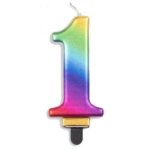 Rainbow Metallic Number 1 Candle