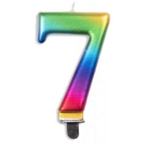 Rainbow Metallic Number 7 Candle