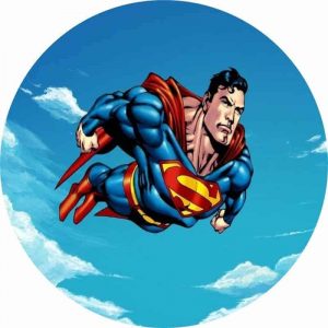 Superman Flying Round Edible Image